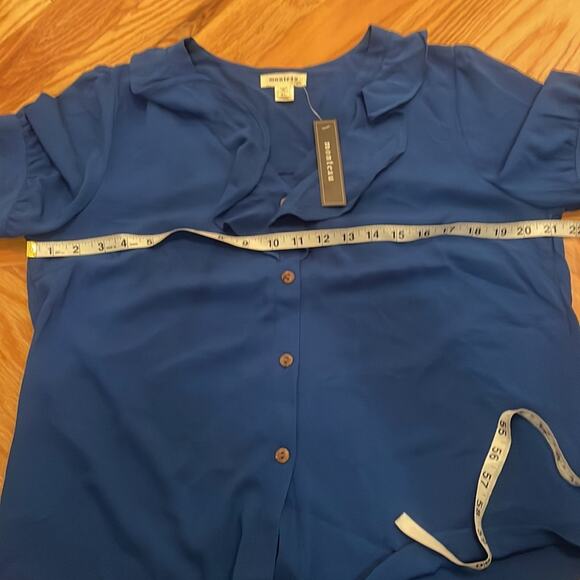 Monteau blue button up ruffle front blue blouse size XL new with tag - Picture 4 of 6